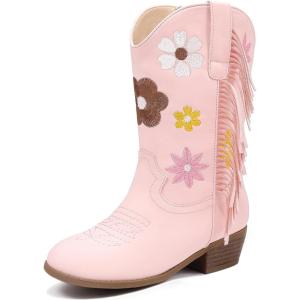 imageGirls Cowboy Boots Toddler Cowgirl Floral Embroidered Fringe Little Kids Western Boots Girl Riding Boot Birthday PartyLight Pink