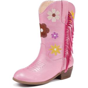 imageGirls Cowboy Boots Toddler Cowgirl Floral Embroidered Fringe Little Kids Western Boots Girl Riding Boot Birthday PartyPink