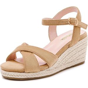 imageGirls Wedge Sandals Espadrilles Flatform Open Toe Dressy Girls Heels Summer Shoes Little Big KidKhaki