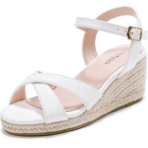 imageGirls Wedge Sandals Espadrilles Flatform Open Toe Dressy Girls Heels Summer Shoes Little Big KidPu White
