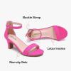 imageGirls Heel Sandals Girl Dress Shoes Open Toe Ankle Strap High Heels Pump Sandals Wedding Party for Little Big KidFuchsia Suede