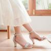 imageGirls Heel Sandals Girl Dress Shoes Open Toe Ankle Strap High Heels Pump Sandals Wedding Party for Little Big KidGlitter Silver