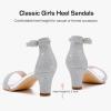 imageGirls Heel Sandals Girl Dress Shoes Open Toe Ankle Strap High Heels Pump Sandals Wedding Party for Little Big KidGlitter Silver