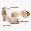 imageGirls Heel Sandals Girl Dress Shoes Open Toe Ankle Strap High Heels Pump Sandals Wedding Party for Little Big KidGold