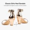 imageGirls Heel Sandals Girl Dress Shoes Open Toe Ankle Strap High Heels Pump Sandals Wedding Party for Little Big KidGold