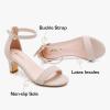 imageGirls Heel Sandals Girl Dress Shoes Open Toe Ankle Strap High Heels Pump Sandals Wedding Party for Little Big KidNubuck Nude