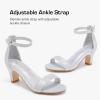 imageGirls Heel Sandals Girl Dress Shoes Open Toe Ankle Strap High Heels Pump Sandals Wedding Party for Little Big KidR Silver