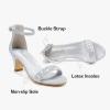imageGirls Heel Sandals Girl Dress Shoes Open Toe Ankle Strap High Heels Pump Sandals Wedding Party for Little Big KidSilver