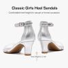 imageGirls Heel Sandals Girl Dress Shoes Open Toe Ankle Strap High Heels Pump Sandals Wedding Party for Little Big KidSilver Clear