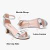 imageGirls Heel Sandals Girl Dress Shoes Open Toe Ankle Strap High Heels Pump Sandals Wedding Party for Little Big KidSilver Metallic