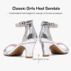 imageGirls Heel Sandals Girl Dress Shoes Open Toe Ankle Strap High Heels Pump Sandals Wedding Party for Little Big KidSilver Metallic