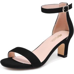 imageGirls Heel Sandals Girl Dress Shoes Open Toe Ankle Strap High Heels Pump Sandals Wedding Party for Little Big KidBlack Suede