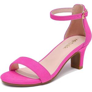 imageGirls Heel Sandals Girl Dress Shoes Open Toe Ankle Strap High Heels Pump Sandals Wedding Party for Little Big KidFuchsia Suede