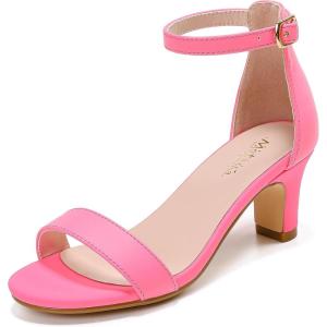 imageGirls Heel Sandals Girl Dress Shoes Open Toe Ankle Strap High Heels Pump Sandals Wedding Party for Little Big KidNubuck Fuchsia