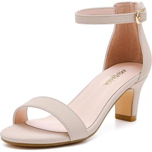 imageGirls Heel Sandals Girl Dress Shoes Open Toe Ankle Strap High Heels Pump Sandals Wedding Party for Little Big KidNubuck Nude