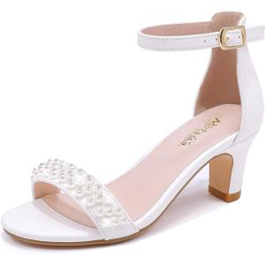 imageGirls Heel Sandals Girl Dress Shoes Open Toe Ankle Strap High Heels Pump Sandals Wedding Party for Little Big KidPearl White