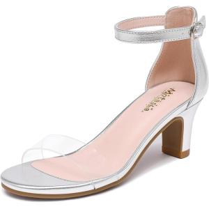 imageGirls Heel Sandals Girl Dress Shoes Open Toe Ankle Strap High Heels Pump Sandals Wedding Party for Little Big KidSilver Clear