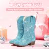imageGlitter Girls Cowgirl Boots Sparkly Cowboy Dress Boots For Toddler To Big Kid Mid Calf Pointed Toe Dress Up Party Birthday Horse RidingBlue Sequins