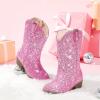 imageGlitter Girls Cowgirl Boots Sparkly Cowboy Dress Boots For Toddler To Big Kid Mid Calf Pointed Toe Dress Up Party Birthday Horse RidingPink Sequins