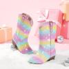 imageGlitter Girls Cowgirl Boots Sparkly Cowboy Dress Boots For Toddler To Big Kid Mid Calf Pointed Toe Dress Up Party Birthday Horse RidingRainbow Sequins