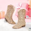 imageGlitter Girls Cowgirl Boots Sparkly Cowboy Dress Boots For Toddler To Big Kid Mid Calf Pointed Toe Dress Up Party Birthday Horse RidingRose Gold Sequins