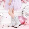imageGlitter Girls Cowgirl Boots Sparkly Cowboy Dress Boots For Toddler To Big Kid Mid Calf Pointed Toe Dress Up Party Birthday Horse RidingSilver Sequins