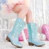 imageRhinestone Sparkly Girls Cowgirl Cowboy Boots Little Kids Dress Boot Pointed Toes Low Heel Mid Calf Zipper Party Birthday Toddler to Big KidBlue