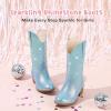 imageRhinestone Sparkly Girls Cowgirl Cowboy Boots Little Kids Dress Boot Pointed Toes Low Heel Mid Calf Zipper Party Birthday Toddler to Big KidBlue