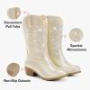 imageRhinestone Sparkly Girls Cowgirl Cowboy Boots Little Kids Dress Boot Pointed Toes Low Heel Mid Calf Zipper Party Birthday Toddler to Big KidChampagne