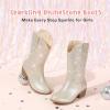 imageRhinestone Sparkly Girls Cowgirl Cowboy Boots Little Kids Dress Boot Pointed Toes Low Heel Mid Calf Zipper Party Birthday Toddler to Big KidChampagne