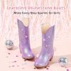 imageRhinestone Sparkly Girls Cowgirl Cowboy Boots Little Kids Dress Boot Pointed Toes Low Heel Mid Calf Zipper Party Birthday Toddler to Big KidPurple