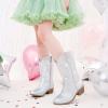 imageRhinestone Sparkly Girls Cowgirl Cowboy Boots Little Kids Dress Boot Pointed Toes Low Heel Mid Calf Zipper Party Birthday Toddler to Big KidSilver