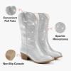 imageRhinestone Sparkly Girls Cowgirl Cowboy Boots Little Kids Dress Boot Pointed Toes Low Heel Mid Calf Zipper Party Birthday Toddler to Big KidSilver