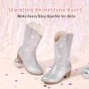 imageRhinestone Sparkly Girls Cowgirl Cowboy Boots Little Kids Dress Boot Pointed Toes Low Heel Mid Calf Zipper Party Birthday Toddler to Big KidSilver