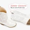 imageRhinestone Sparkly Girls Cowgirl Cowboy Boots Little Kids Dress Boot Pointed Toes Low Heel Mid Calf Zipper Party Birthday Toddler to Big KidWhite