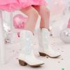 imageRhinestone Sparkly Girls Cowgirl Cowboy Boots Little Kids Dress Boot Pointed Toes Low Heel Mid Calf Zipper Party Birthday Toddler to Big KidWhite