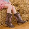 imageSparkly Glitter Cowgirl Cowboy Boots for Girls Little Kids Mid Calf Zipper Pointed Toes Low Heel Western Embroidery Party Birthday Toddler to Big KidDark Brown Pink