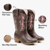 imageSparkly Glitter Cowgirl Cowboy Boots for Girls Little Kids Mid Calf Zipper Pointed Toes Low Heel Western Embroidery Party Birthday Toddler to Big KidDark Brown Pink