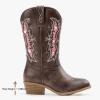imageSparkly Glitter Cowgirl Cowboy Boots for Girls Little Kids Mid Calf Zipper Pointed Toes Low Heel Western Embroidery Party Birthday Toddler to Big KidDark Brown Pink