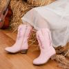 imageSparkly Glitter Cowgirl Cowboy Boots for Girls Little Kids Mid Calf Zipper Pointed Toes Low Heel Western Embroidery Party Birthday Toddler to Big KidLight Pink