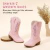 imageSparkly Glitter Cowgirl Cowboy Boots for Girls Little Kids Mid Calf Zipper Pointed Toes Low Heel Western Embroidery Party Birthday Toddler to Big KidLight Pink