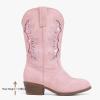 imageSparkly Glitter Cowgirl Cowboy Boots for Girls Little Kids Mid Calf Zipper Pointed Toes Low Heel Western Embroidery Party Birthday Toddler to Big KidLight Pink