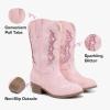 imageSparkly Glitter Cowgirl Cowboy Boots for Girls Little Kids Mid Calf Zipper Pointed Toes Low Heel Western Embroidery Party Birthday Toddler to Big KidLight Pink