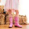 imageSparkly Glitter Cowgirl Cowboy Boots for Girls Little Kids Mid Calf Zipper Pointed Toes Low Heel Western Embroidery Party Birthday Toddler to Big KidPink Rainbow