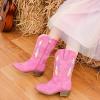 imageSparkly Glitter Cowgirl Cowboy Boots for Girls Little Kids Mid Calf Zipper Pointed Toes Low Heel Western Embroidery Party Birthday Toddler to Big KidPink Rainbow