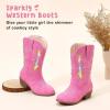 imageSparkly Glitter Cowgirl Cowboy Boots for Girls Little Kids Mid Calf Zipper Pointed Toes Low Heel Western Embroidery Party Birthday Toddler to Big KidPink Rainbow