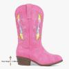 imageSparkly Glitter Cowgirl Cowboy Boots for Girls Little Kids Mid Calf Zipper Pointed Toes Low Heel Western Embroidery Party Birthday Toddler to Big KidPink Rainbow
