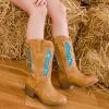 imageSparkly Glitter Cowgirl Cowboy Boots for Girls Little Kids Mid Calf Zipper Pointed Toes Low Heel Western Embroidery Party Birthday Toddler to Big KidTan Blue