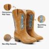 imageSparkly Glitter Cowgirl Cowboy Boots for Girls Little Kids Mid Calf Zipper Pointed Toes Low Heel Western Embroidery Party Birthday Toddler to Big KidTan Blue