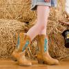 imageSparkly Glitter Cowgirl Cowboy Boots for Girls Little Kids Mid Calf Zipper Pointed Toes Low Heel Western Embroidery Party Birthday Toddler to Big KidTan Blue